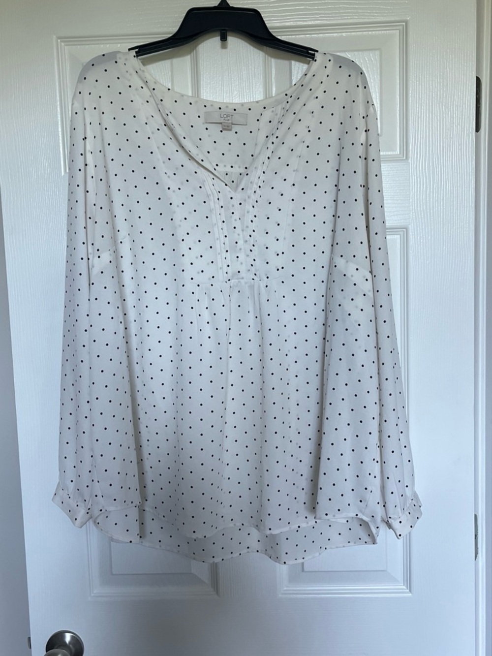 LOFT White Tunic Blouse with Black Polka Dots